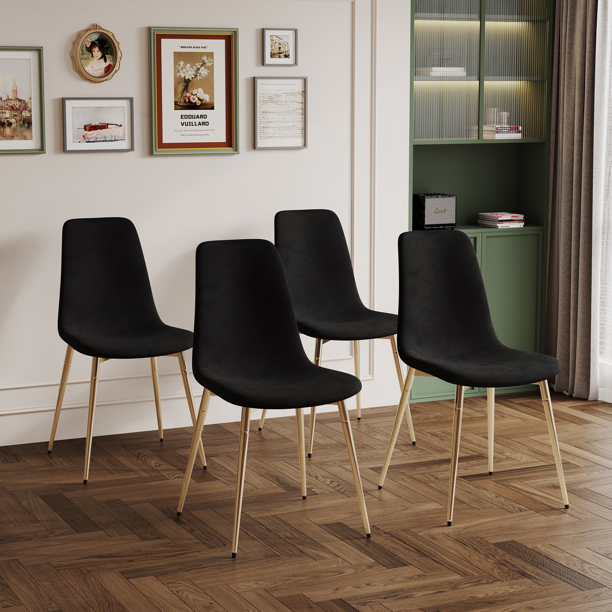 Set of 4 Fabric Armless Dining Chairs